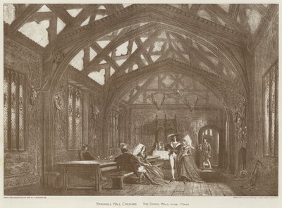 Bramhall Hall, Cheshire, The Dining Hall (litho) od English School