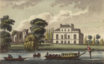 Brandenburg House, Hammersmith, Londýn, domov Caroline of Brunswick, královny Spojeného království a odcizené manželky krále Jiřího IV (barevná rytina) od English School