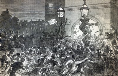 Bread Riot u vchodu do Dolní sněmovny v roce 1815 od English School