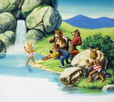 Brer Rabbit plavání (kvaš na papíře) od English School