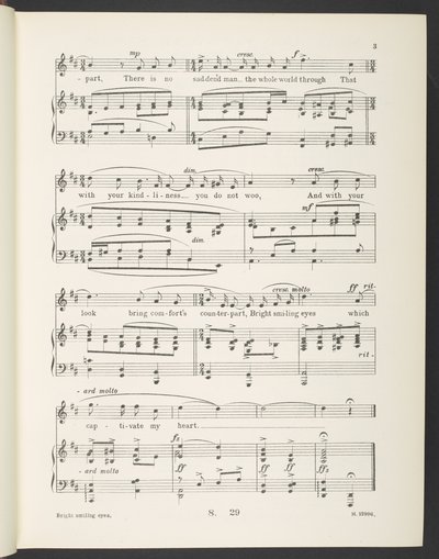 "Zářivě usmívající se oči." Rondeau (Song) Slova z francouzštiny Christine de Pisan od Gilberta Passa, Gilbert A. Alcock od English School