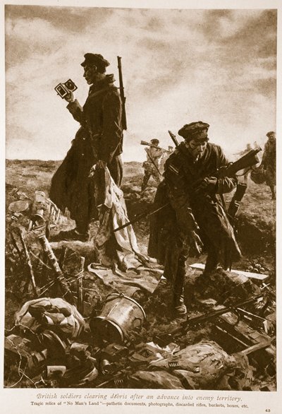 Britští vojáci odklízejí trosky po postupu na nepřátelské území, 1914-19 od English School