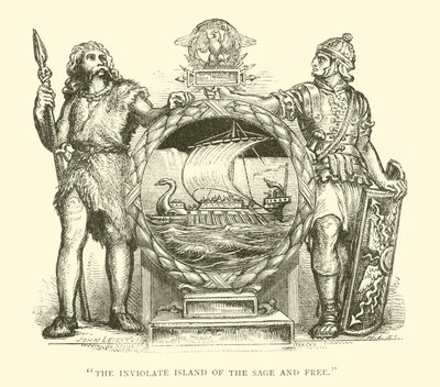 Briton and Roman, Britain, The Inviolate Island of the Sage and Free (rytina) od English School