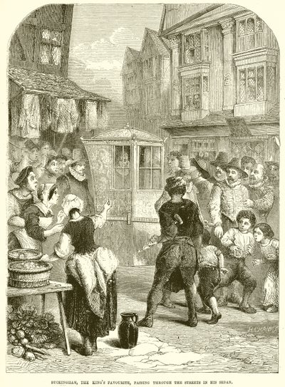 Buckingham, králův oblíbenec, projíždějící ulicemi ve svém sedanu od English School