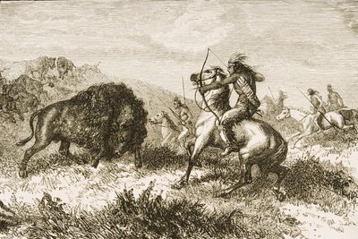 Lov buvolů na Great Plains mezi St. Louis a Denverem, kolem roku 1870, z 
