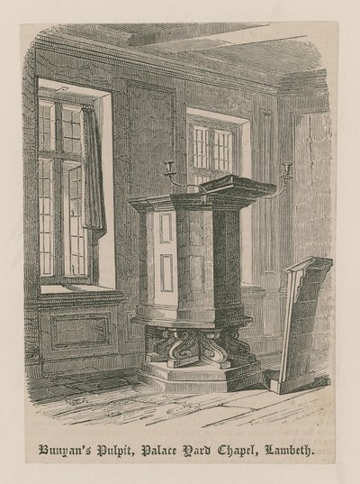 Bunyansova kazatelna, kaple Palace Yard, Lambeth od English School