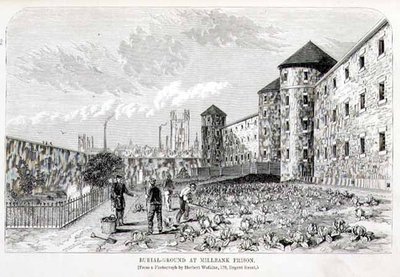 Pohřebiště ve věznici Millbank, z „The Criminal Prisons of London and Scenes of Prison Life“ od Henryho Mayhewa (1812-87) a Johna Binnyho od English School