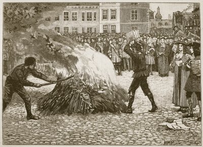 Pálení pamfletu Blounts Common Hangman, ilustrace z Cassells Illustrated History of England (sépiová fotografie) od English School