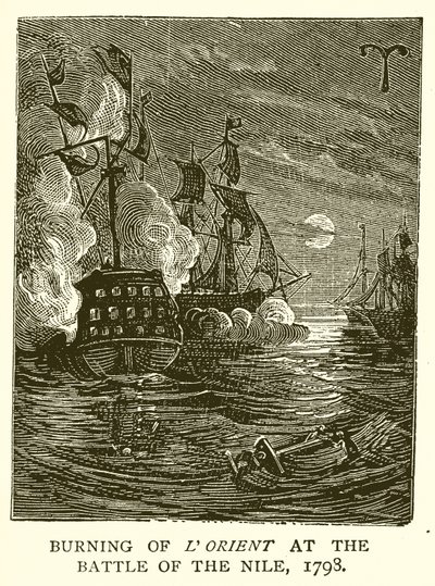 Spálení LOrientu v bitvě na Nilu, 1798 od English School
