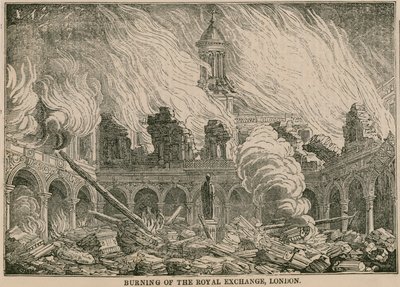 Vypálení Royal Exchange v Londýně v noci 10. ledna 1838 od English School