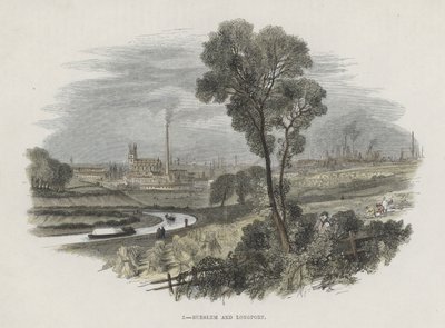 Burslem a Longport, Staffordshire (barevná rytina) od English School