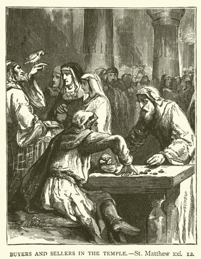 Kupující a prodávající v chrámu, St Matthew, xxi od English School