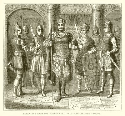 Byzantský císař obklopený svými domácími jednotkami od English School