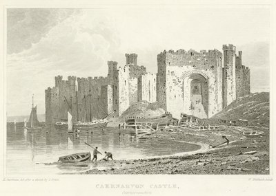 Hrad Caernarvon, Caernarvonshire (rytina) od English School