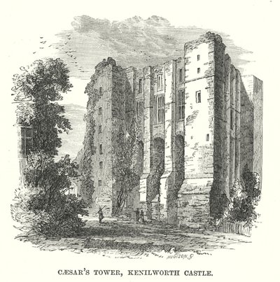 Caesarova věž, hrad Kenilworth (rytina) od English School