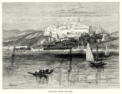 Cagliari od moře (rytina) od English School
