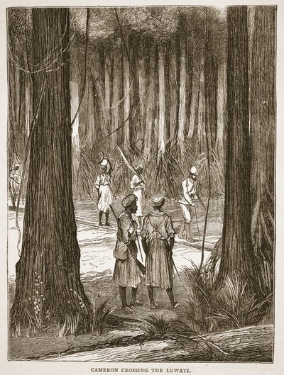 Cameron překračující Luwati, ilustrace z Obrazového vydání života a objevů Davida Livingstona od J. Ewinga Richieho, pub. od A. Fullarton & Co., 1876 od English School