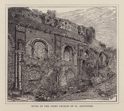 Canterbury: Ruiny opatského kostela svatého Augustina (litho) od English School