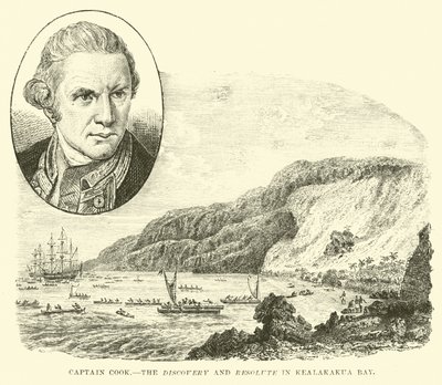 Kapitán Cook, Discovery a Resolute v zátoce Kealakekua od English School