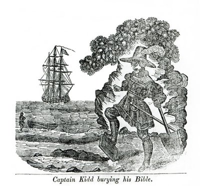 Kapitán Kidd pohřbívá Bibli, ilustrace z 