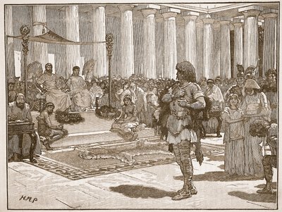 Caractacus před Claudiem, ilustrace z Cassells Illustrated History of England (sépiová fotografie) od English School
