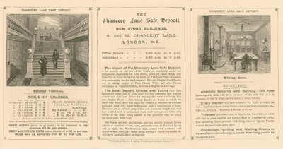 Karta inzerující bezpečný vklad Chancery Lane, 61-62 Chancery Lane, Londýn od English School
