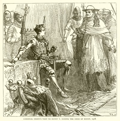 Kardinál Ursinis Návštěva Jindřicha V. během obléhání Rouenu, 1418 od English School