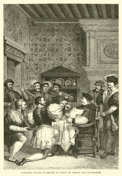 Kardinál Wolsey je u stolu obsluhován šlechtici a gentlemany od English School