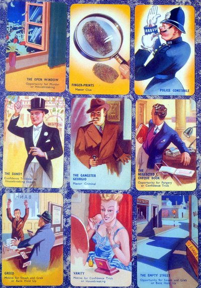 Karty pro anglickou rodinu Karetní hra Murder Mystery I Commit, kolem roku 1930 od English School