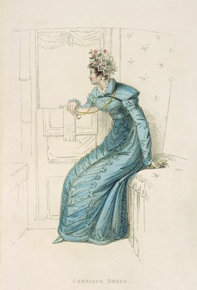 Šaty do kočáru, módní talíř z Ackermanns Repository of Arts od English School