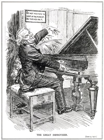Kreslený parodující LLoyd George jako velký improvizátor nebo vůdce improvizačních toryů, červen 1920 od English School