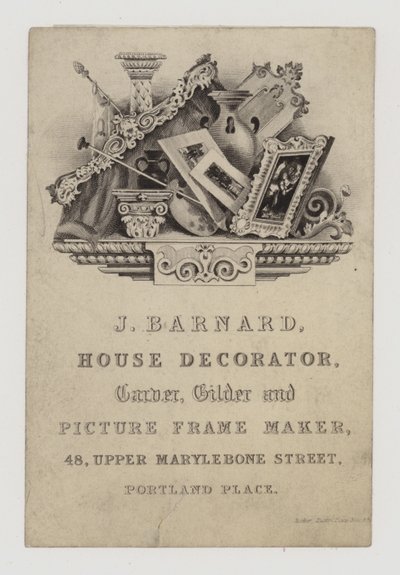 Carvers and Gilders, J Barnard, vizitka od English School