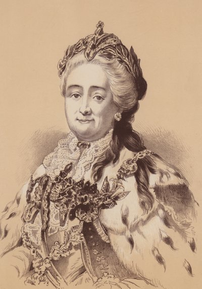 Kateřina Veliká, ruská carevna (litografie) od English School