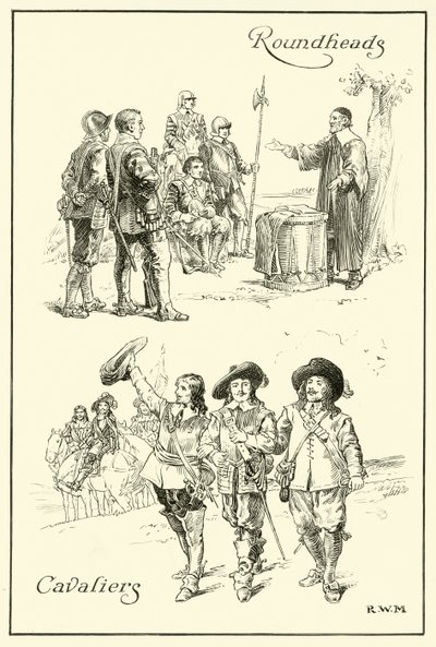 Cavaliers a Roundheads (inkoust na papíře) od English School