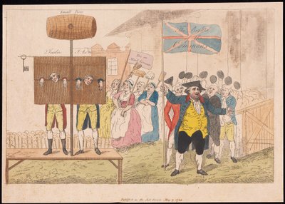 Cecil Wray v pranýři The Rights of the Commons, pub. 1784 (ručně kolorovaná rytina) od English School