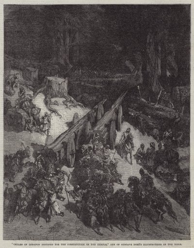 „Cedry z Libanonu určené ke stavbě chrámu“, jedna z ilustrací bible od Gustava Dorea (rytina) od English School
