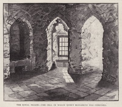 Cela v Tower of London, ve které byla v roce 1554 uvězněna budoucí královna Alžběta I. za vlády její nevlastní sestry Marie I. (litho) od English School