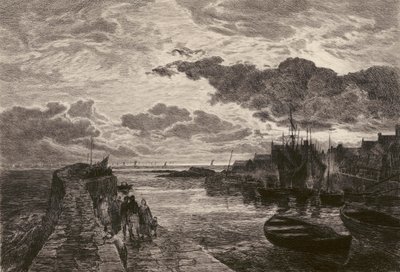 Cellardyke Harbour, lept Chauvel, podle Sama Bougha (litografie) od English School