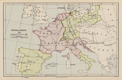 Střední Evropa v roce 1812 (barevná litografie) od English School