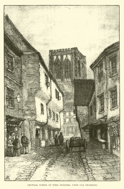 Central Tower of York Minster, z Old Shambles od English School