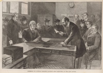 Ceremoniál řezání otep (starobylé nájemní služby) u soudního dvora od English School