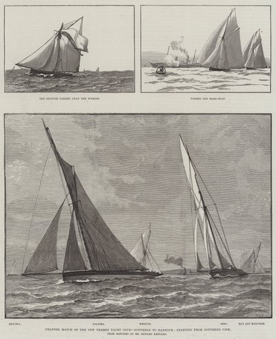 Channel Match of the New Thames Yacht Club, Southend do Harwich, počínaje Southend Pier (rytina) od English School