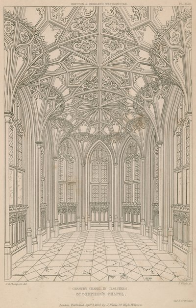 Kaple Chantry v klášterech, kaple svatého Štěpána, Westminsterský palác od English School