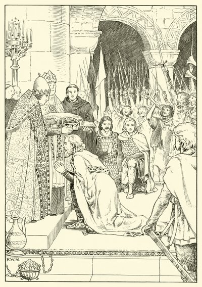 Karel Veliký korunován v St Peters (inkoust na papíře) od English School