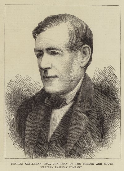 Charles Castleman, Esquire, předseda společnosti London and South Western Railway Company (rytina) od English School