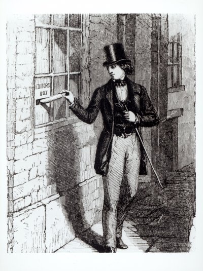 Charles Dickens (1812-70) předkládající své příběhy od English School