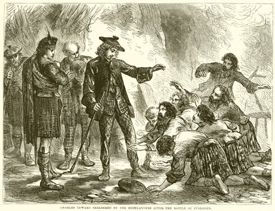 Charles Edward chráněný Highlanders po bitvě u Cullodenu od English School