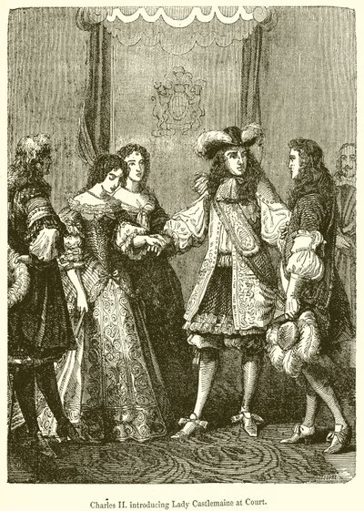 Karel II. představení lady Castlemaineové u dvora od English School