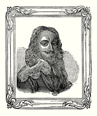 Karel I. se narodil v roce 1600, korunován v roce 1625 a sťat v roce 1649 (rytina) od English School