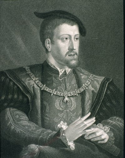 Karel V. (1500-58) císař Svaté říše římské a španělský král, z „Galerie portrétů“, vydané v roce 1833 od English School